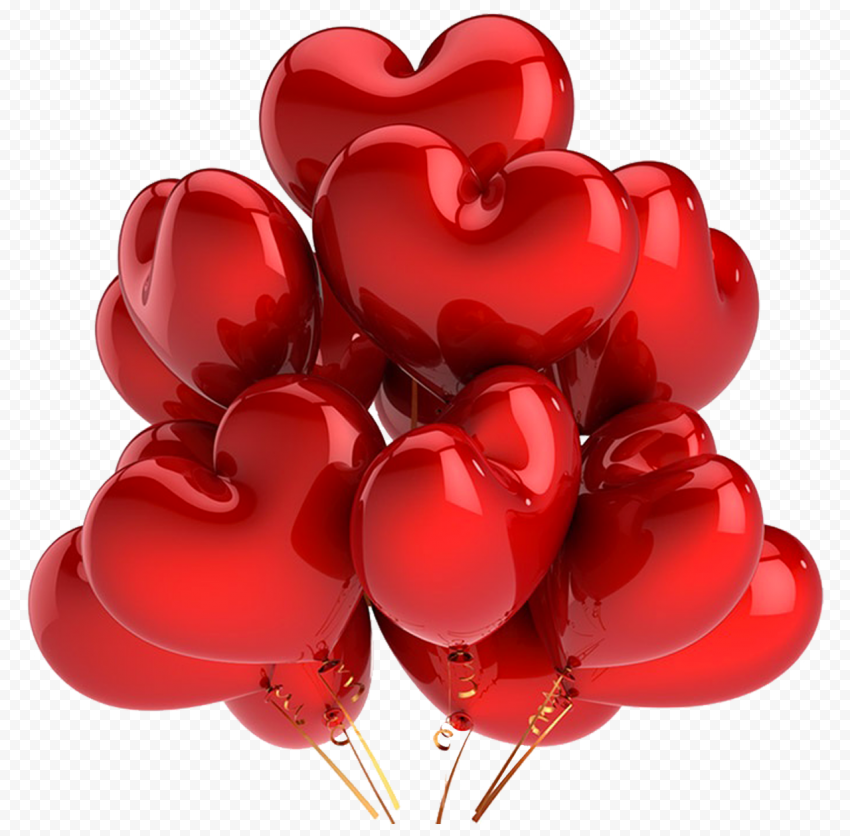 HD Realistic Red Balloons Hearts Valentine Love PNG