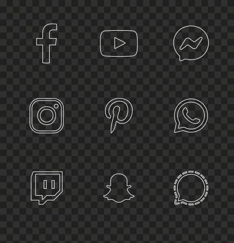HD White Social Media Outline Logos Icons PNG