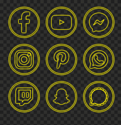 HD Social Media Yellow Neon Round Icons PNG