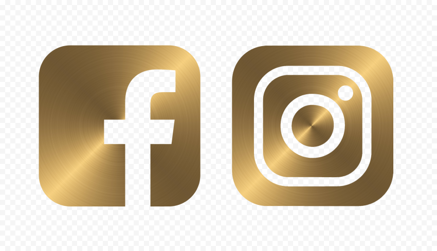 HD Facebook Instagram Golden Metal Square Logos Icons PNG