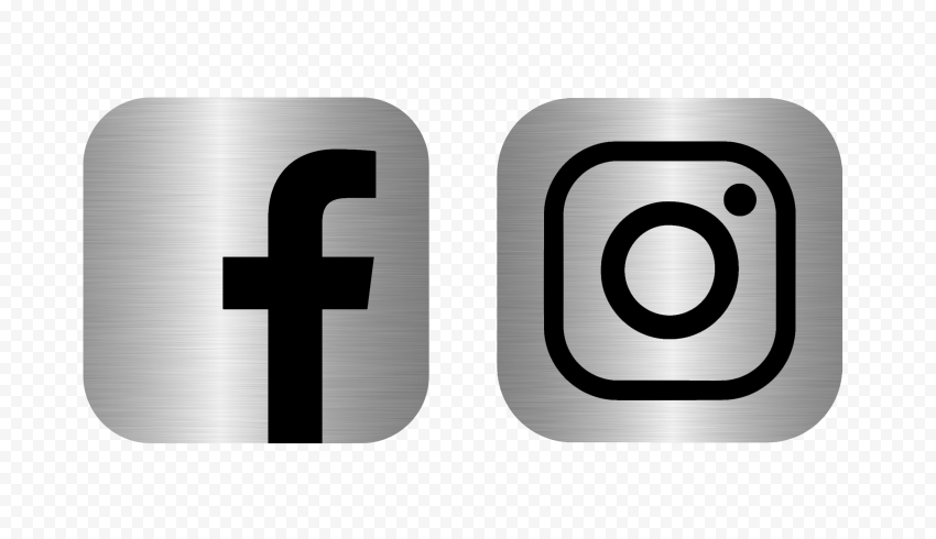 HD Facebook Instagram Black & Silver Metal Square Logos Icons PNG