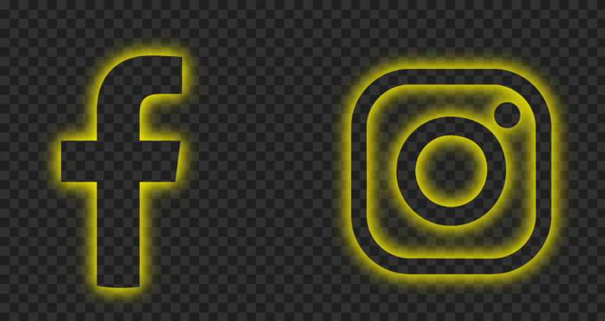 HD Facebook Instagram Yellow Neon Logos Icons PNG