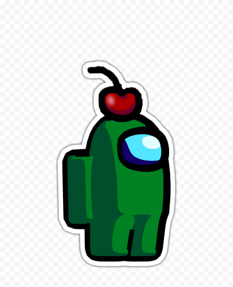 HD Green Among Us Character Cherry Hat Stickers PNG
