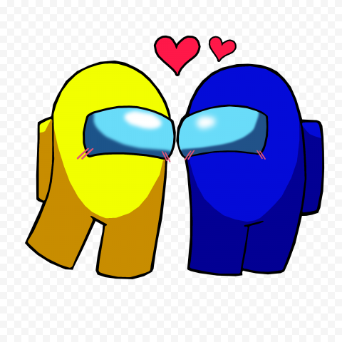 HD Among Us Yellow Love Blue Characters Valentines Day PNG