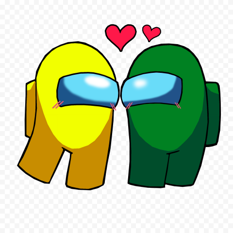 HD Among Us Yellow Love Green Characters Valentines Day PNG