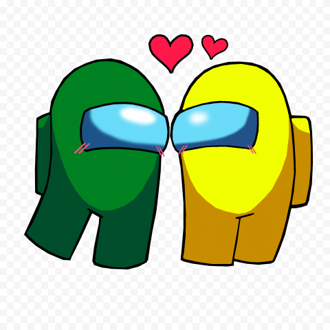 HD Among Us Green Love Yellow Characters Valentines Day PNG
