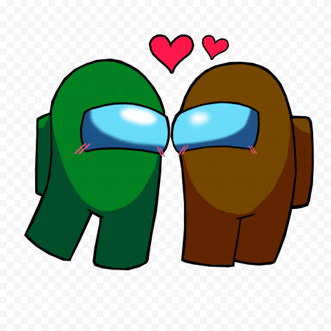HD Among Us Green Love Brown Characters Valentines Day PNG