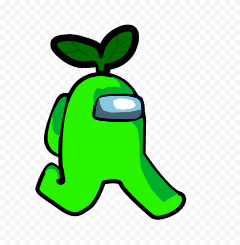 HD Lime Crewmate Among Us Character Walking With Leaf Hat PNG
