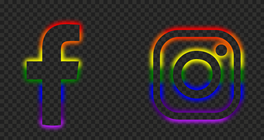 HD Facebook Instagram Neon Rainbow Logos Icons PNG