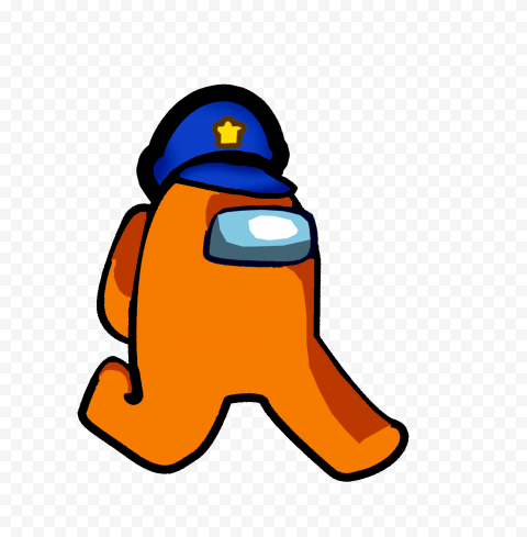 HD Orange Among Us Character Walking With Police Hat PNG