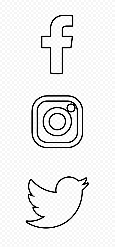 HD Facebook Instagram Twitter Vertical Black Outline Icons PNG
