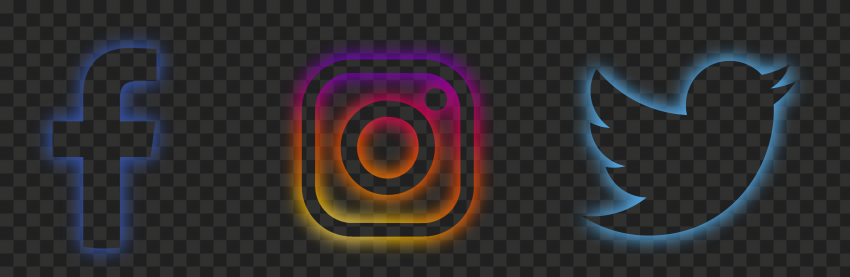 HD Facebook Instagram Twitter Neon Icons PNG