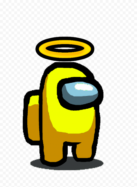 HD Yellow Among Us Character With Halo Hat PNG