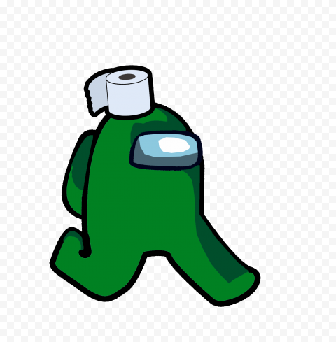 HD Green Among Us Character Walking With Toilet Paper Hat PNG
