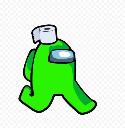 HD Lime Among Us Character Walking With Toilet Paper Hat PNG