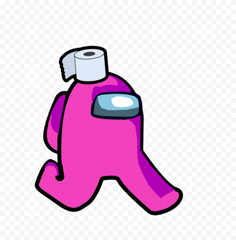 HD Pink Among Us Character Walking With Toilet Paper Hat PNG