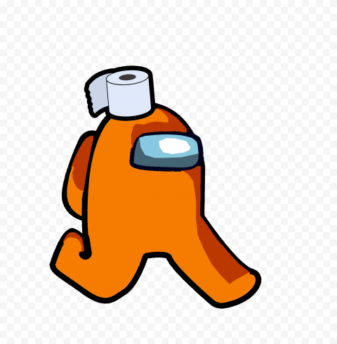 HD Orange Among Us Character Walking With Toilet Paper Hat PNG