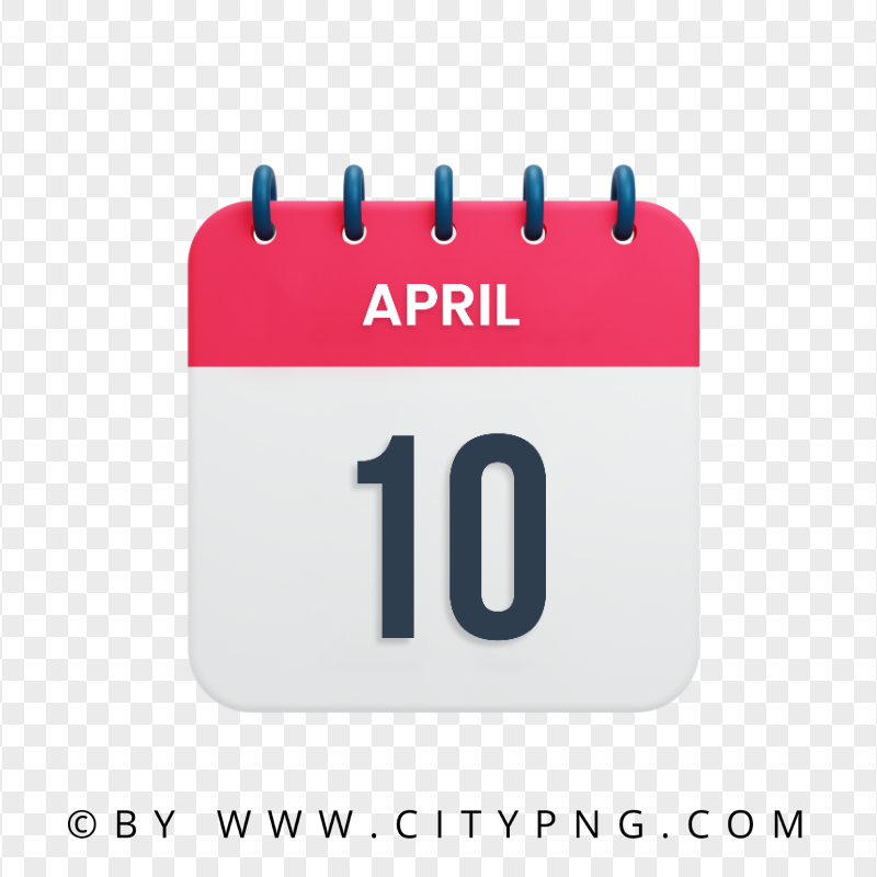 10 April Date Red & White Calendar Icon HD Transparent PNG