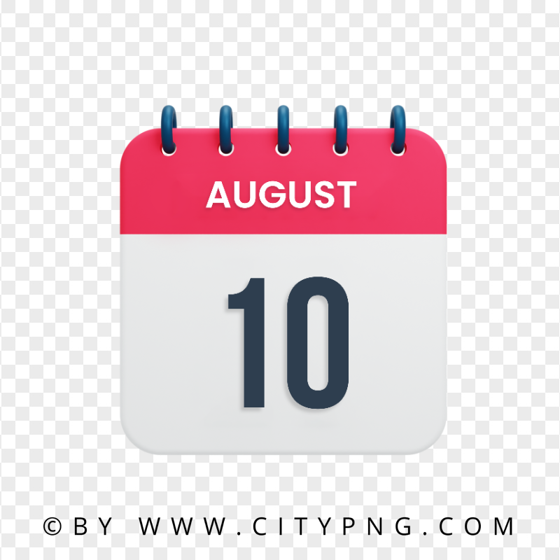 10th August Date Red & White Calendar Icon Image PNG