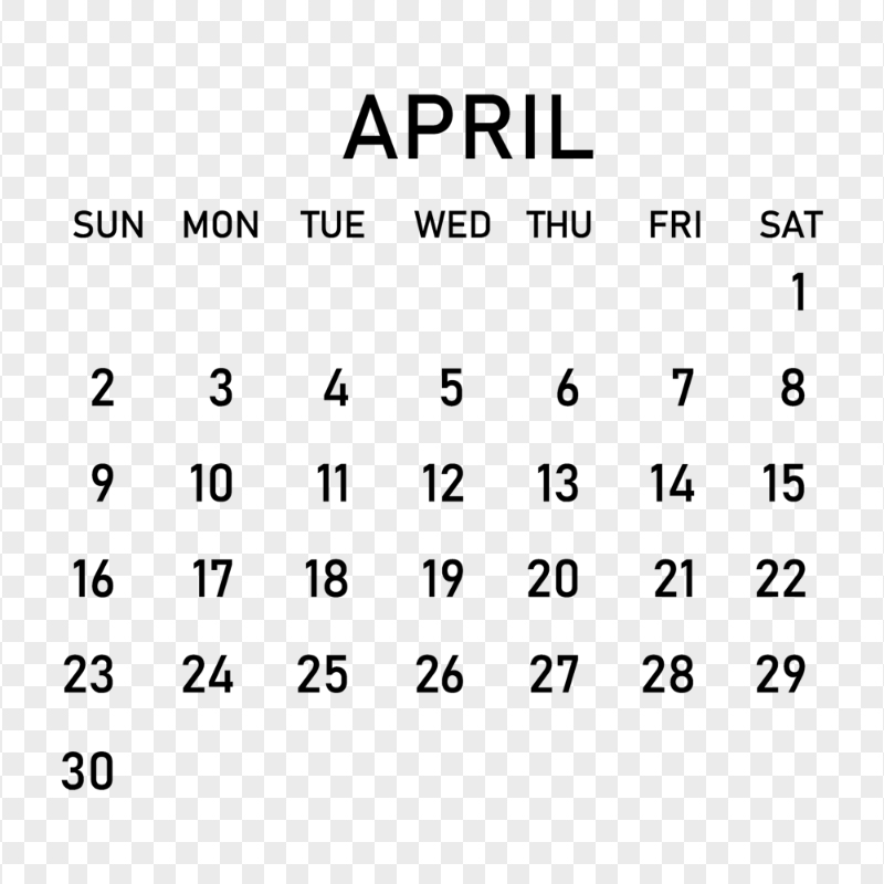 2023 April Black Calendar PNG