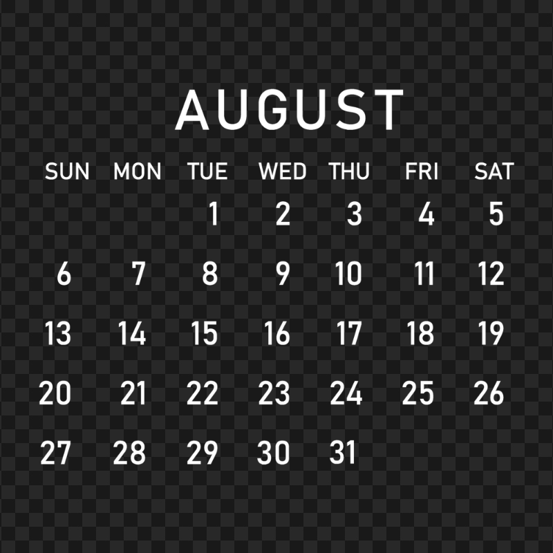 2023 August White Calendar PNG