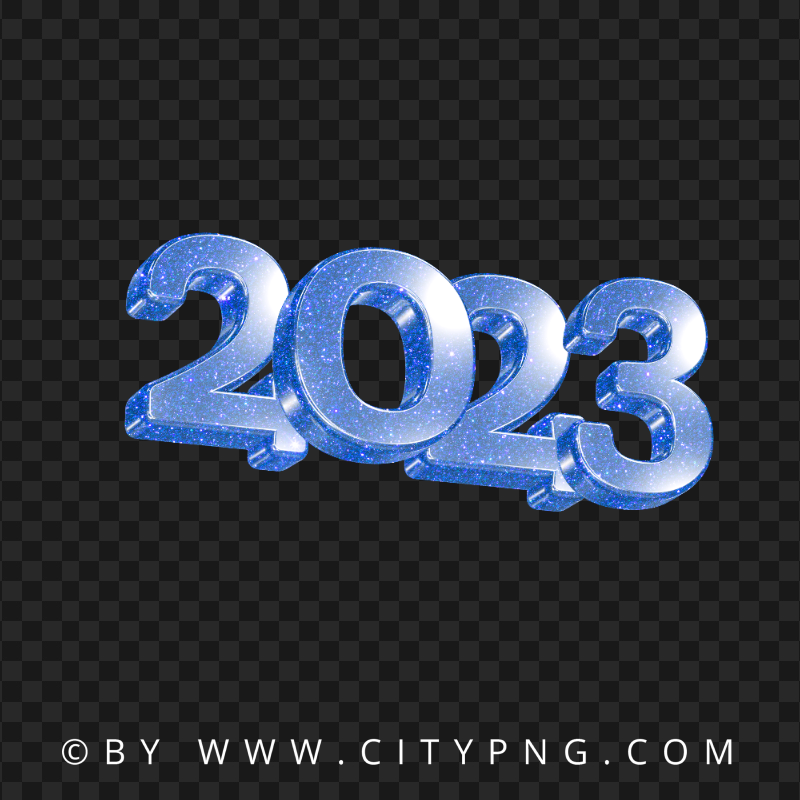 2023 Blue Glitter 3D New Year Text Logo HD PNG