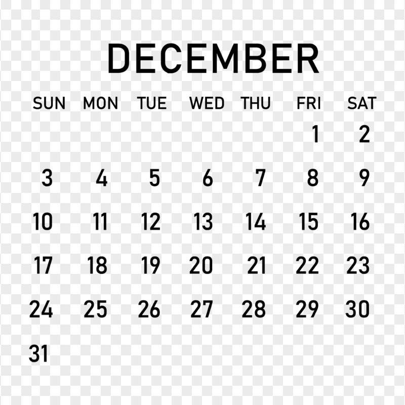 2023 December Black Calendar PNG