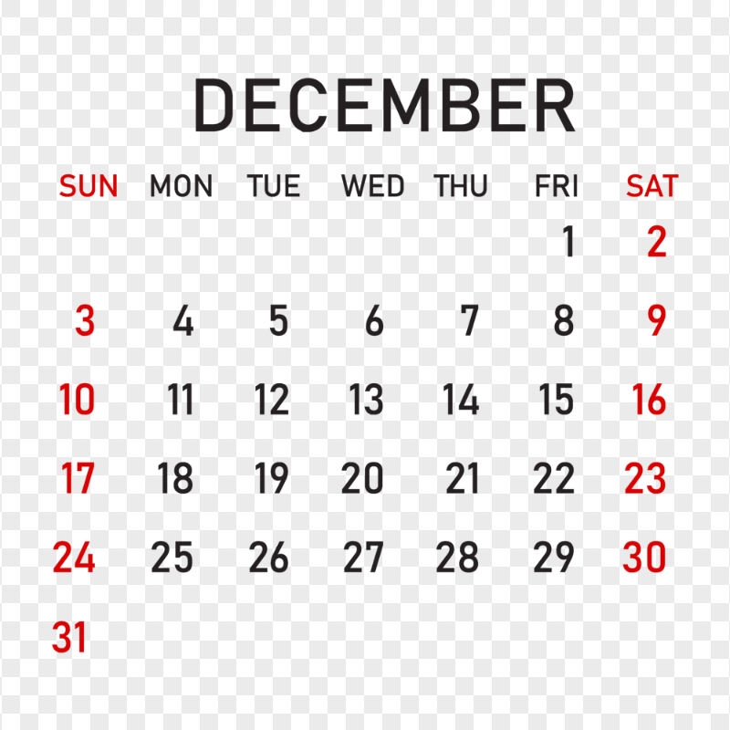 2023 December Calendar Download PNG