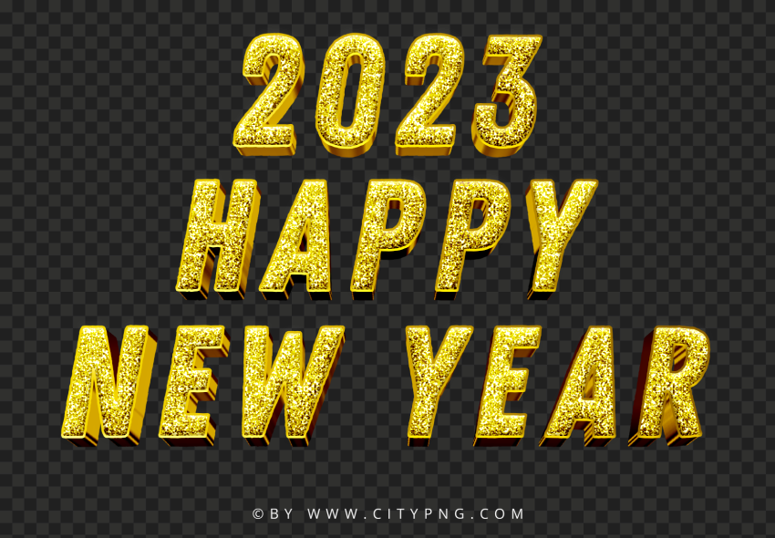 2023 Gold Glitter Happy New Year HD PNG