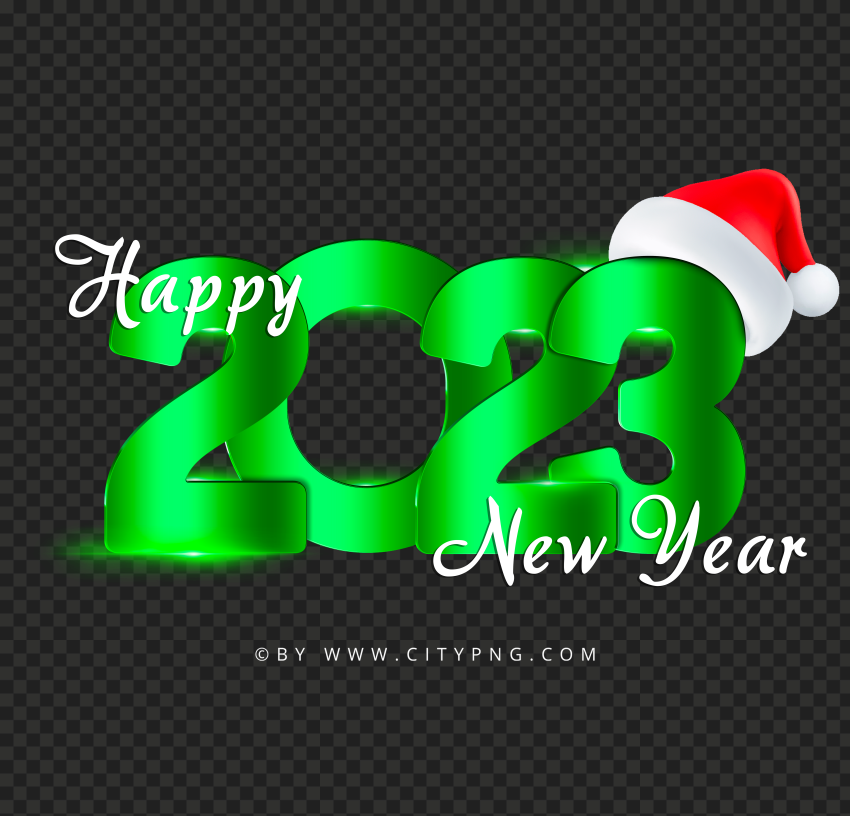 2023 Happy New Year Green Numbers With Santa Hat PNG