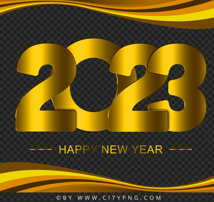 2023 Happy New Year Yellow Gold Abstract Design PNG
