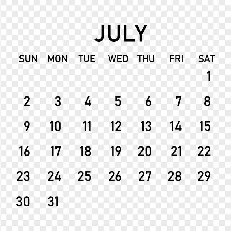 2023 July Black Calendar PNG