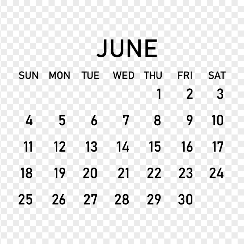 2023 June Black Calendar PNG