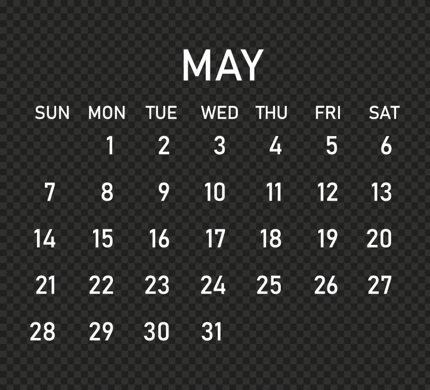 2023 May White Calendar PNG
