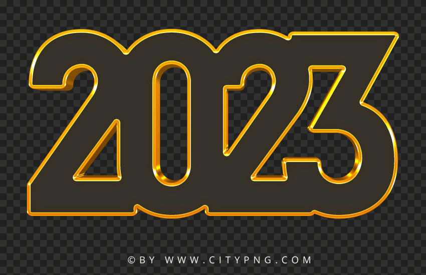 2023 Text Number With Gold Stroke FREE PNG