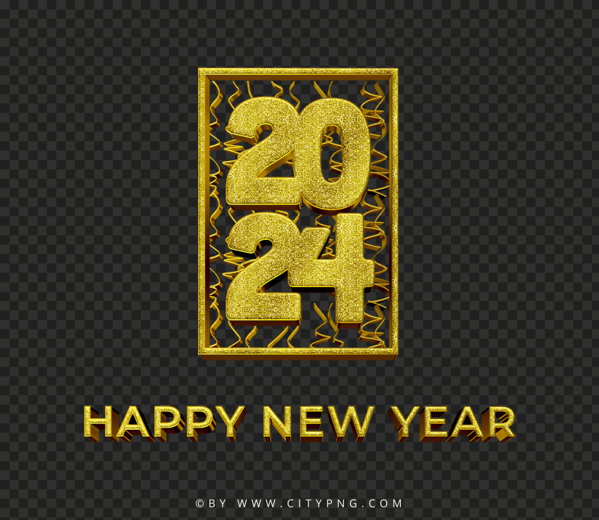 2024 Gold Luxury Happy New Year Design PNG Image