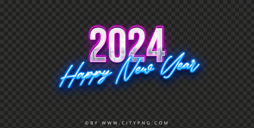 2024 Happy New Year Neon Style Text FREE PNG