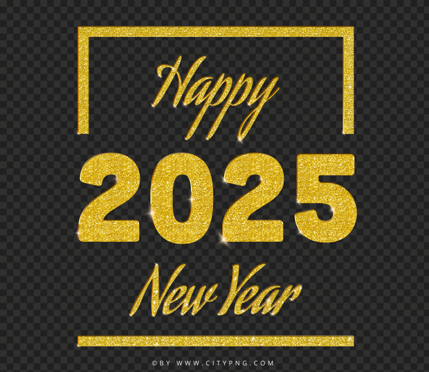2025 Gold Glitter Happy New Year Design Image PNG