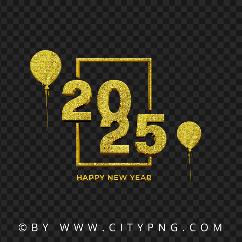 2025 Happy New Year Gold Glitter Celebration FREE PNG