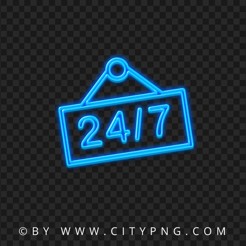 24/7 Blue Neon Logo Sign Icon HD PNG