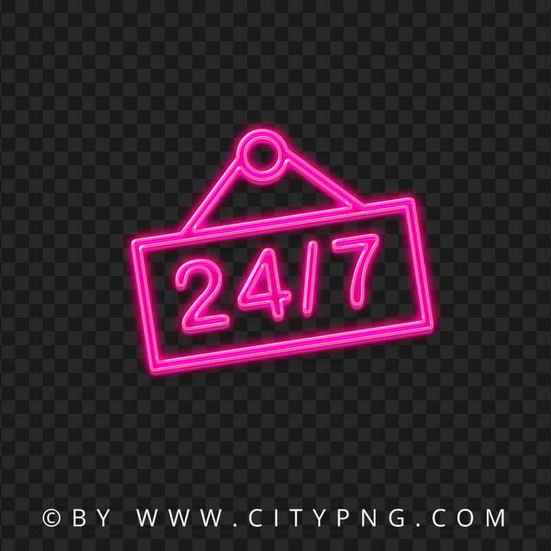 24/7 Pink Neon Logo Sign Icon PNG