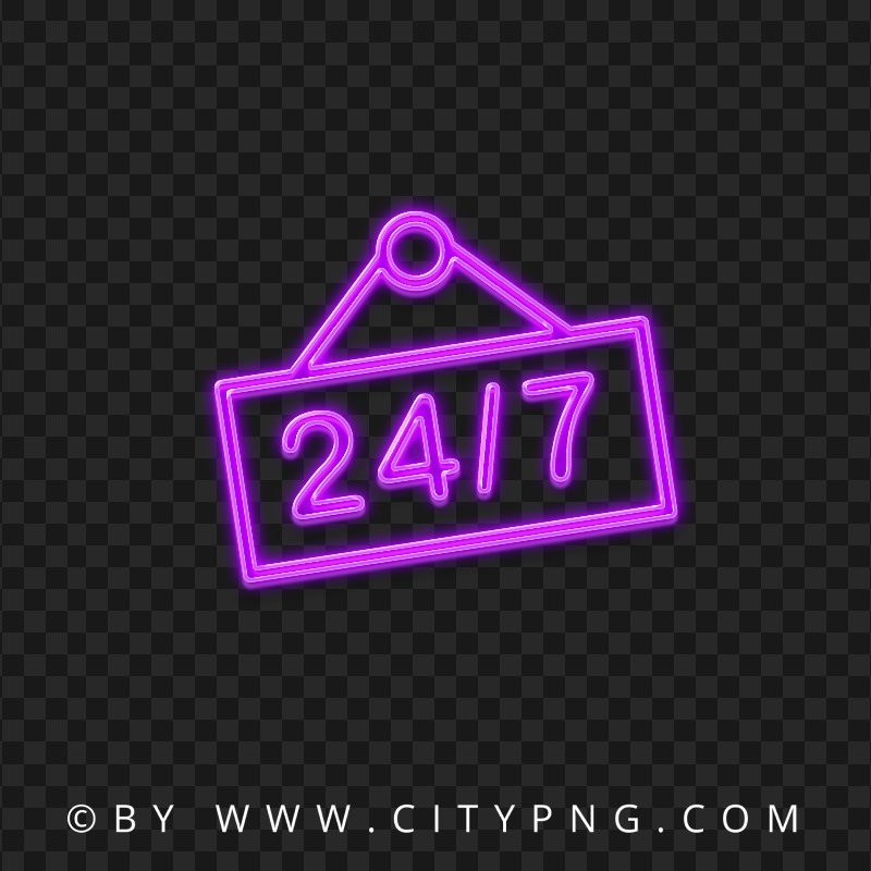 24/7 Purple Neon Logo Sign Icon Download PNG