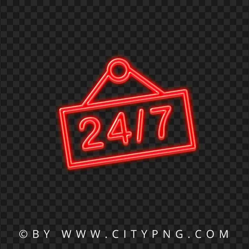24/7 Red Neon Logo Sign Icon PNG