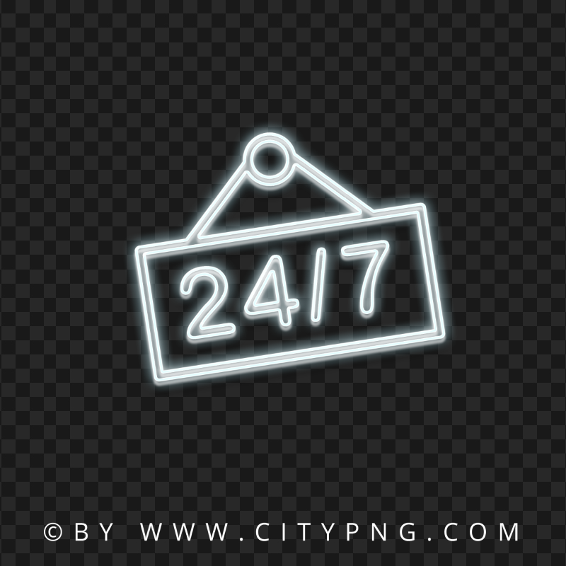 24/7 White Neon Logo Sign Icon PNG Image