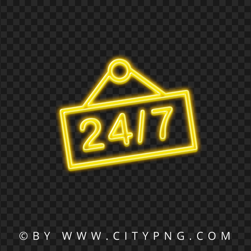 24/7 Yellow Neon Logo Sign Icon HD PNG
