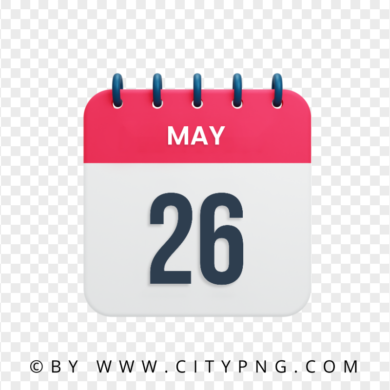 26th May Date Red & White Icon Calendar HD Transparent PNG