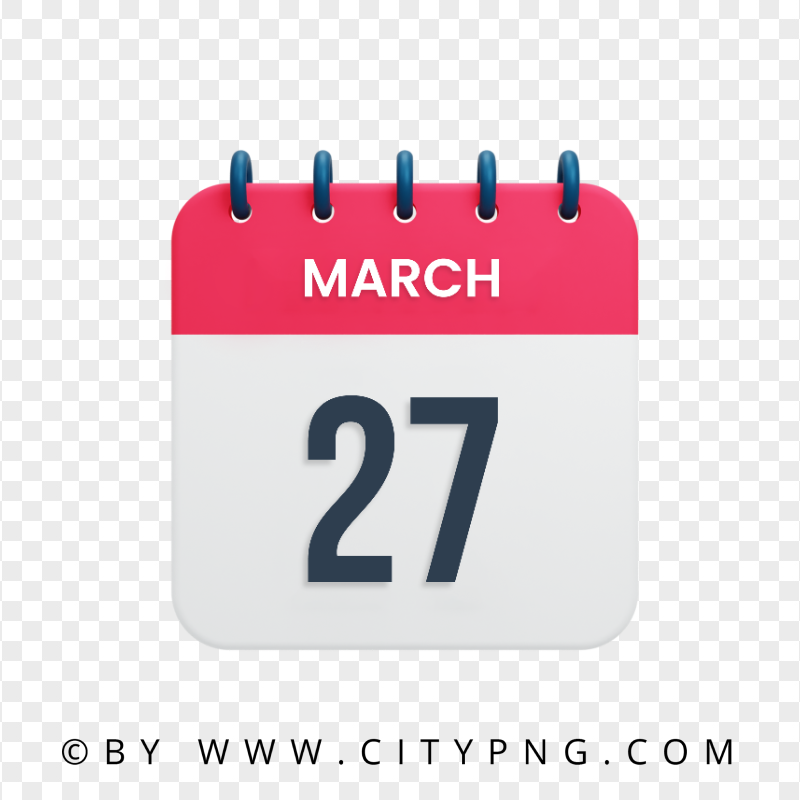 27th March Date Red & White Calendar Icon HD Transparent PNG