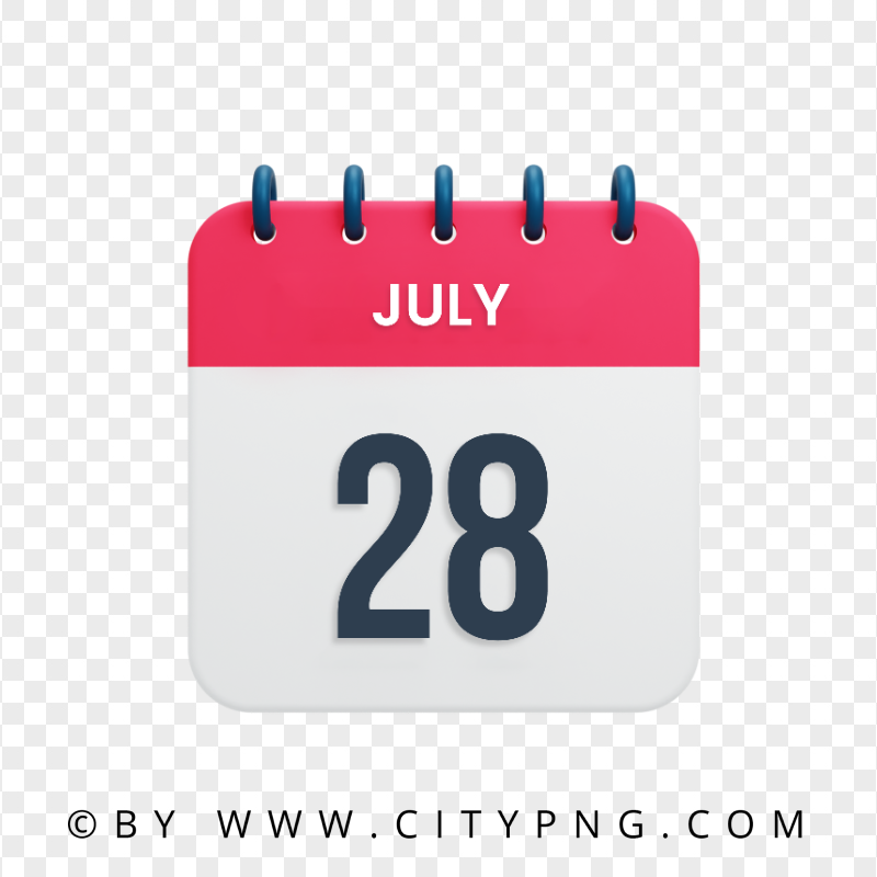 28th July Date Red & White Calendar Icon HD PNG