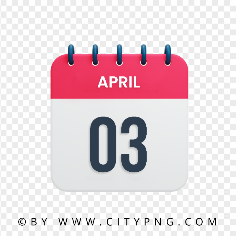 3 April Date Red & White Calendar Icon HD Transparent PNG