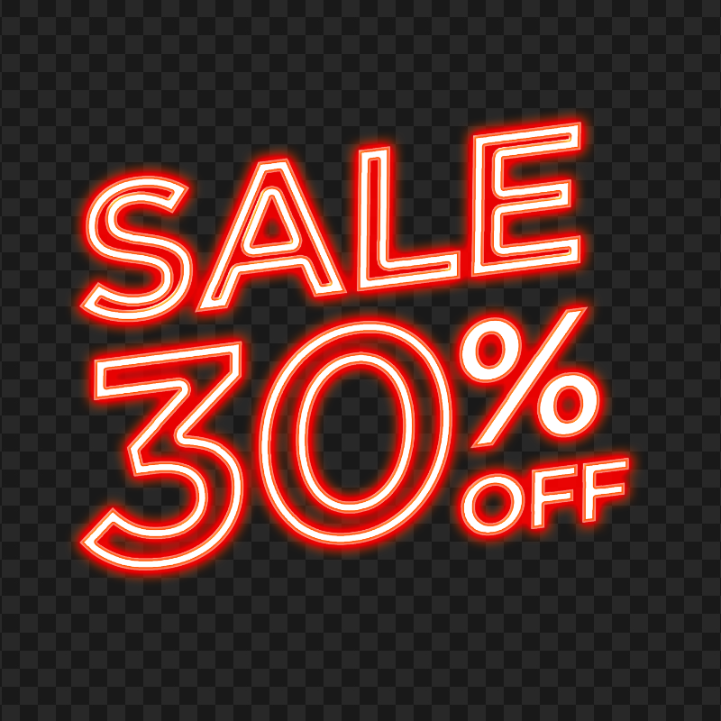 30% Off Sale Red Neon Sign Transparent Background